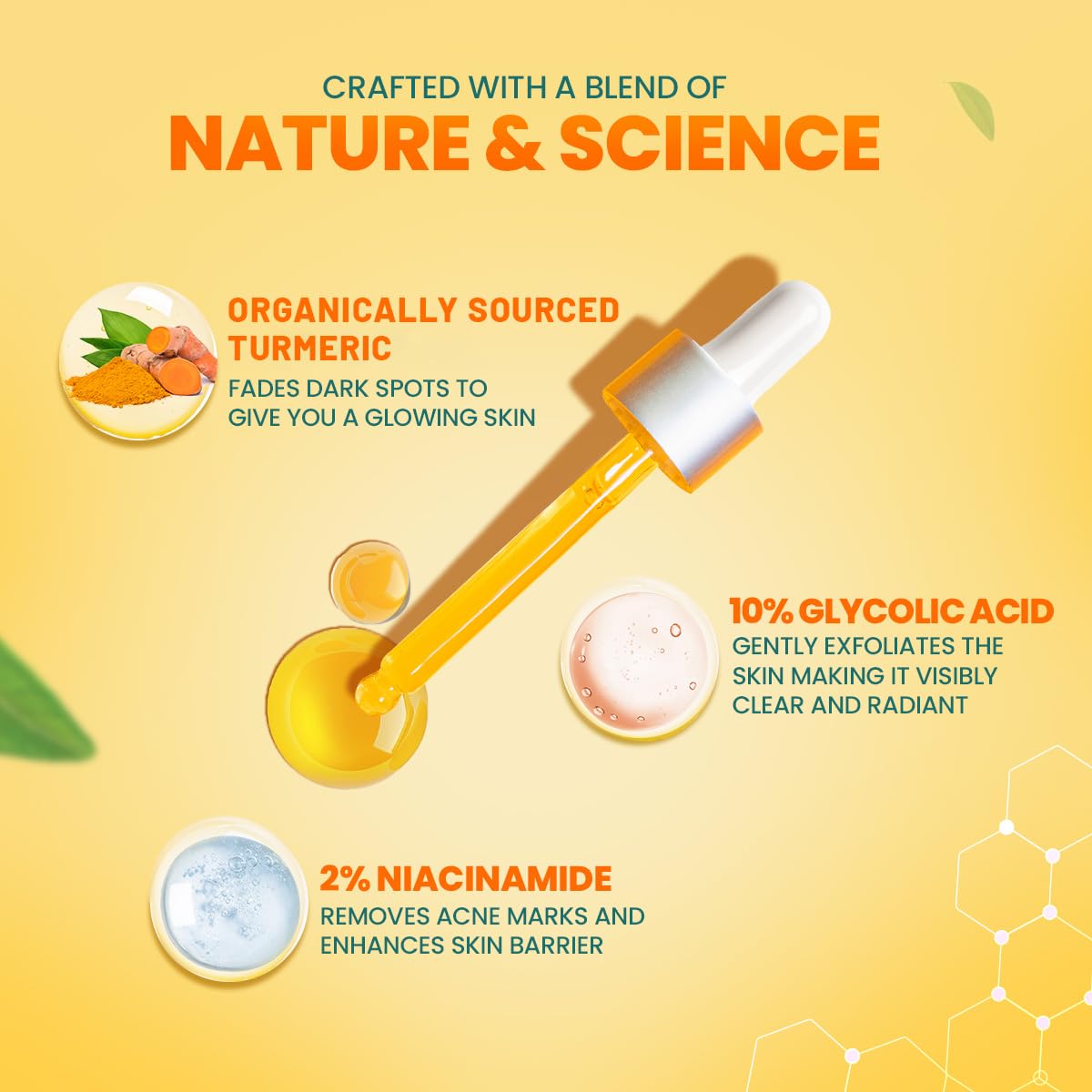 Himalaya Turmeric Face Serum key ingredients: organically sourced turmeric, 10% glycolic acid and 2% niacinamide