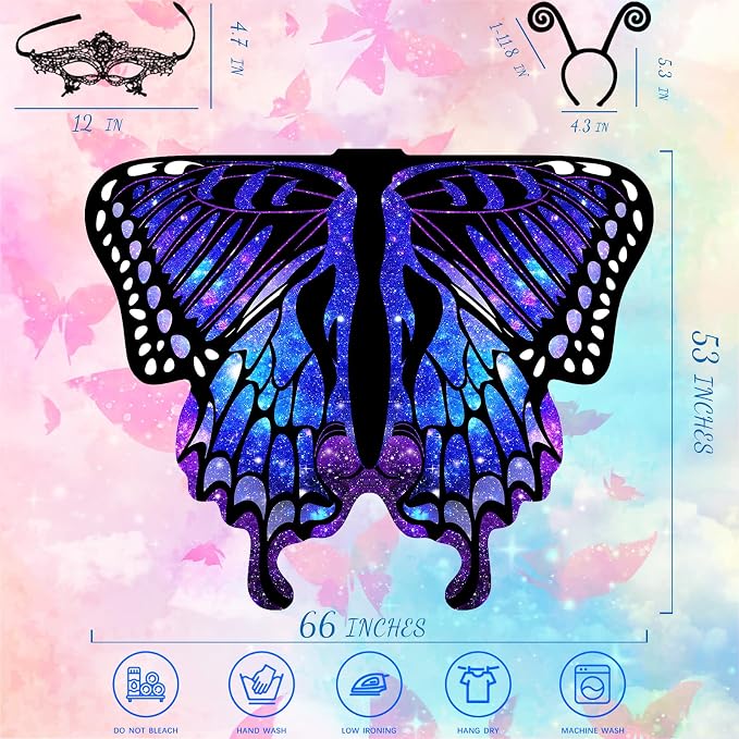 Colourful butterfly wing cape with a bright, patterned print