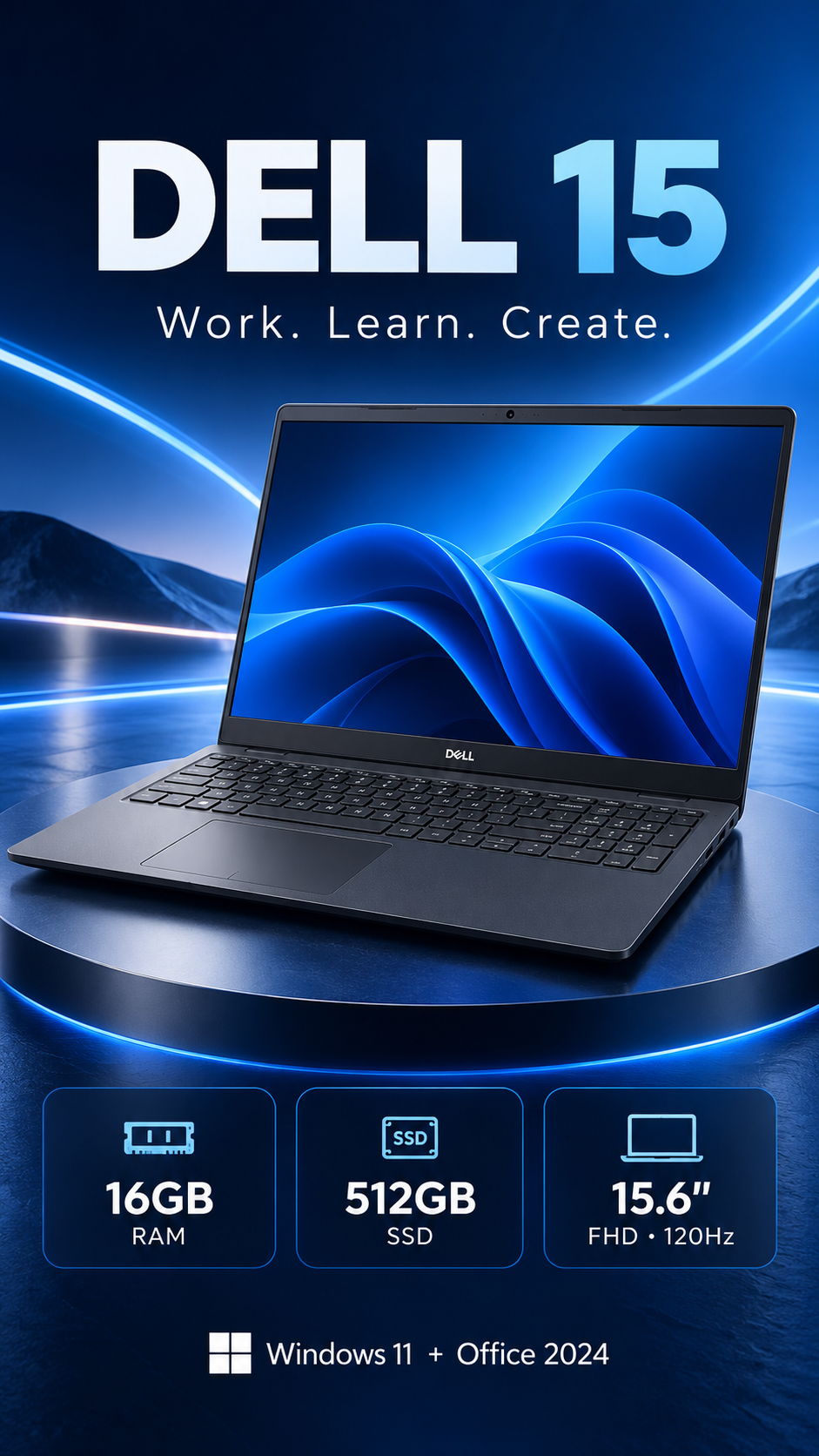 Sleek Design -  Dell 15 Laptop