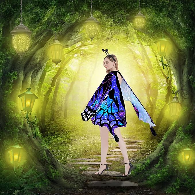 Fairy-style butterfly wings with a blue and purple pattern, shown in a forest scene