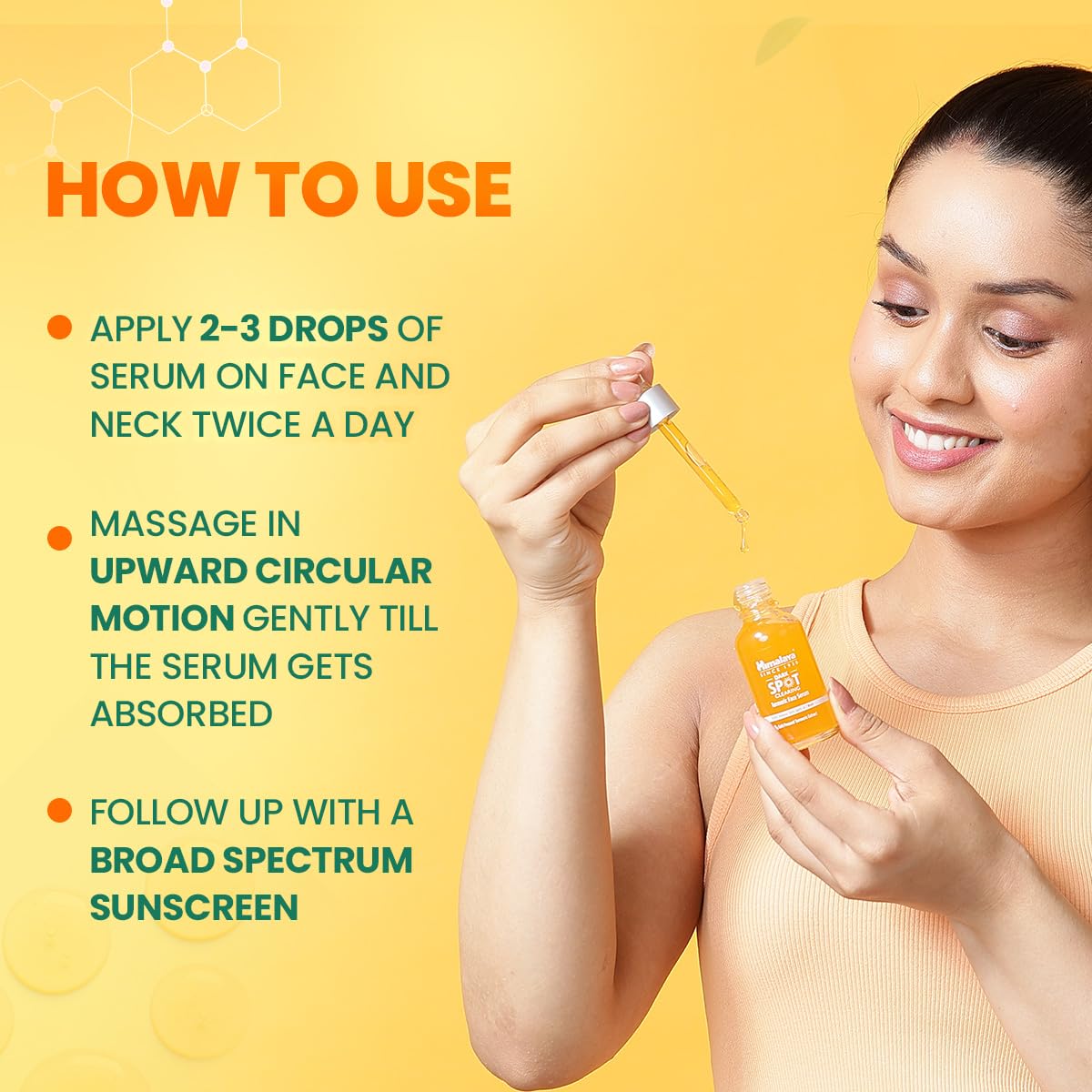 How to use Himalaya Turmeric Face Serum: 2-3 drops on face and neck twice a day, massage upward, then apply sunscreen