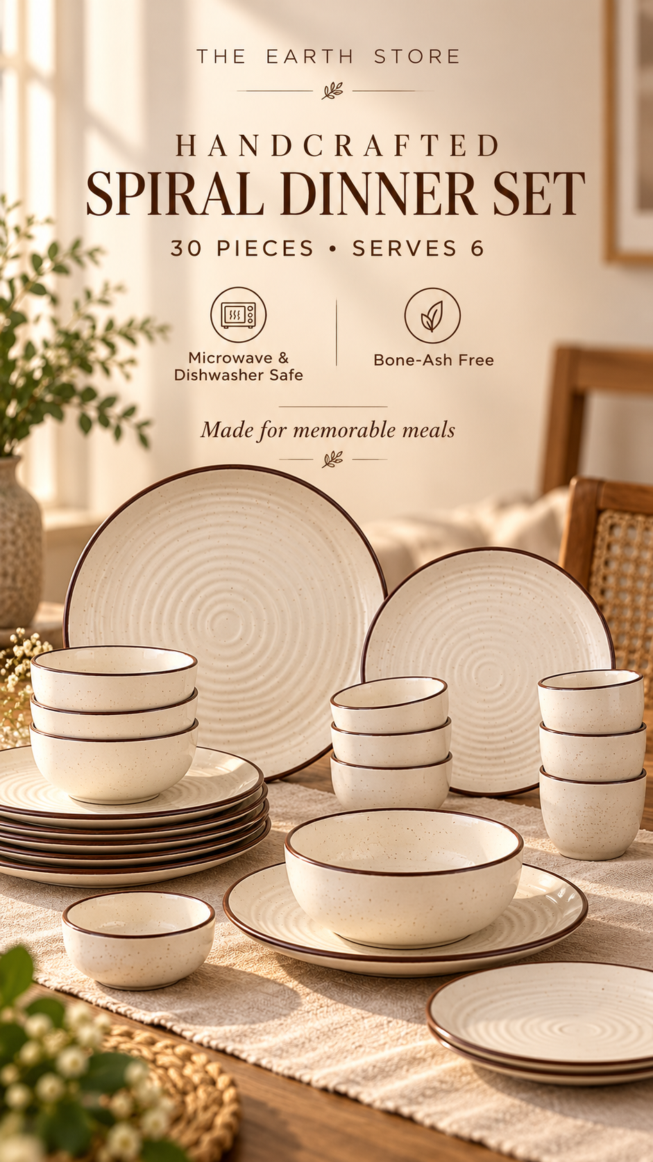 A coordinated dinner set for six