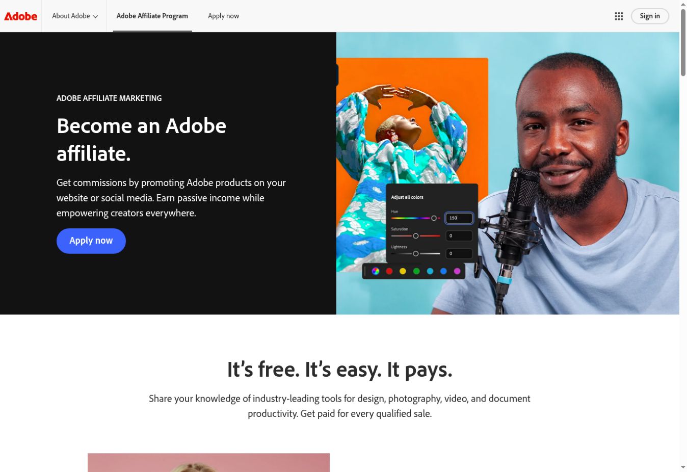 Adobe Affiliate Program official public program page, showing where to start