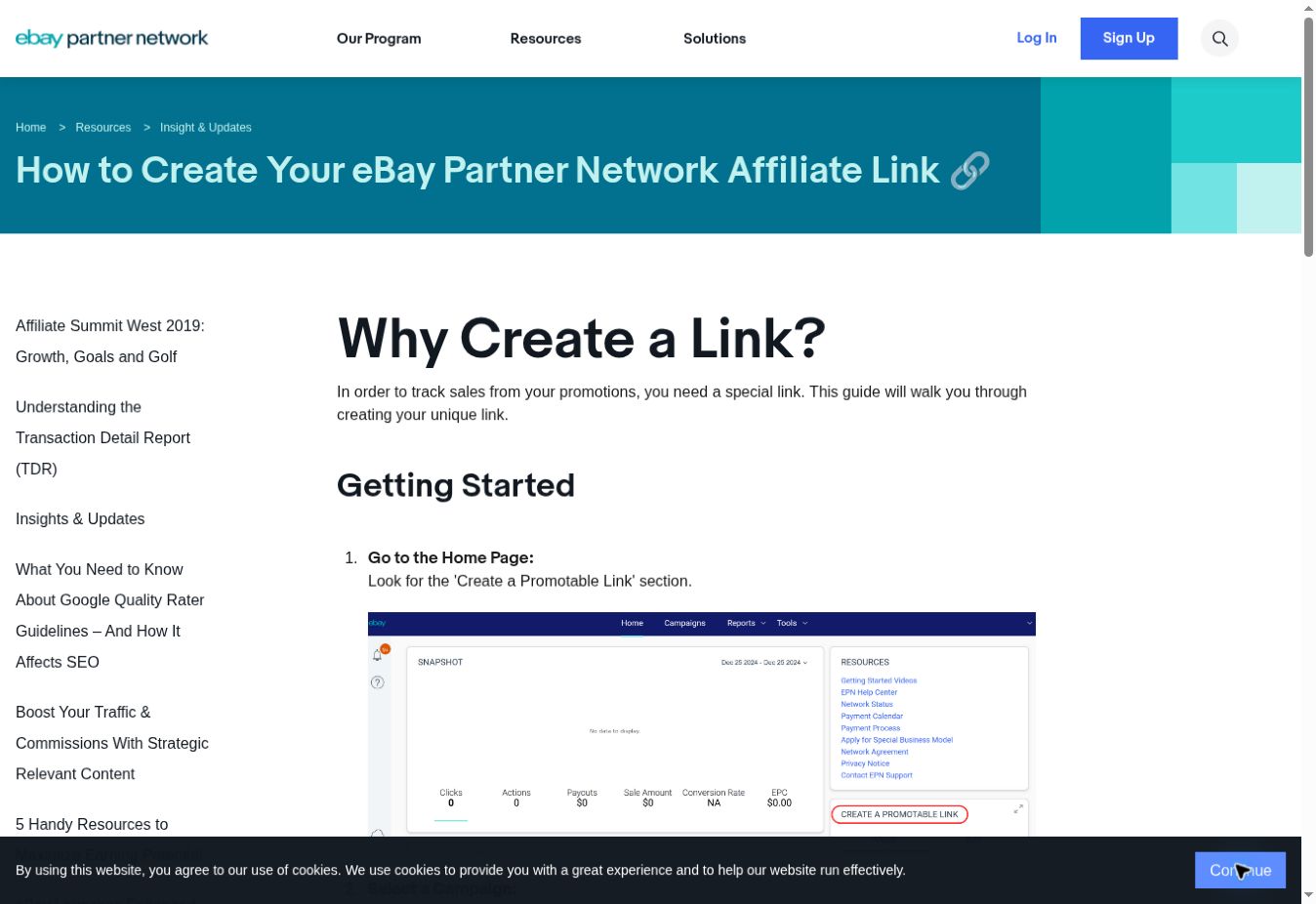 eBay Partner Network official public program page, showing where to start