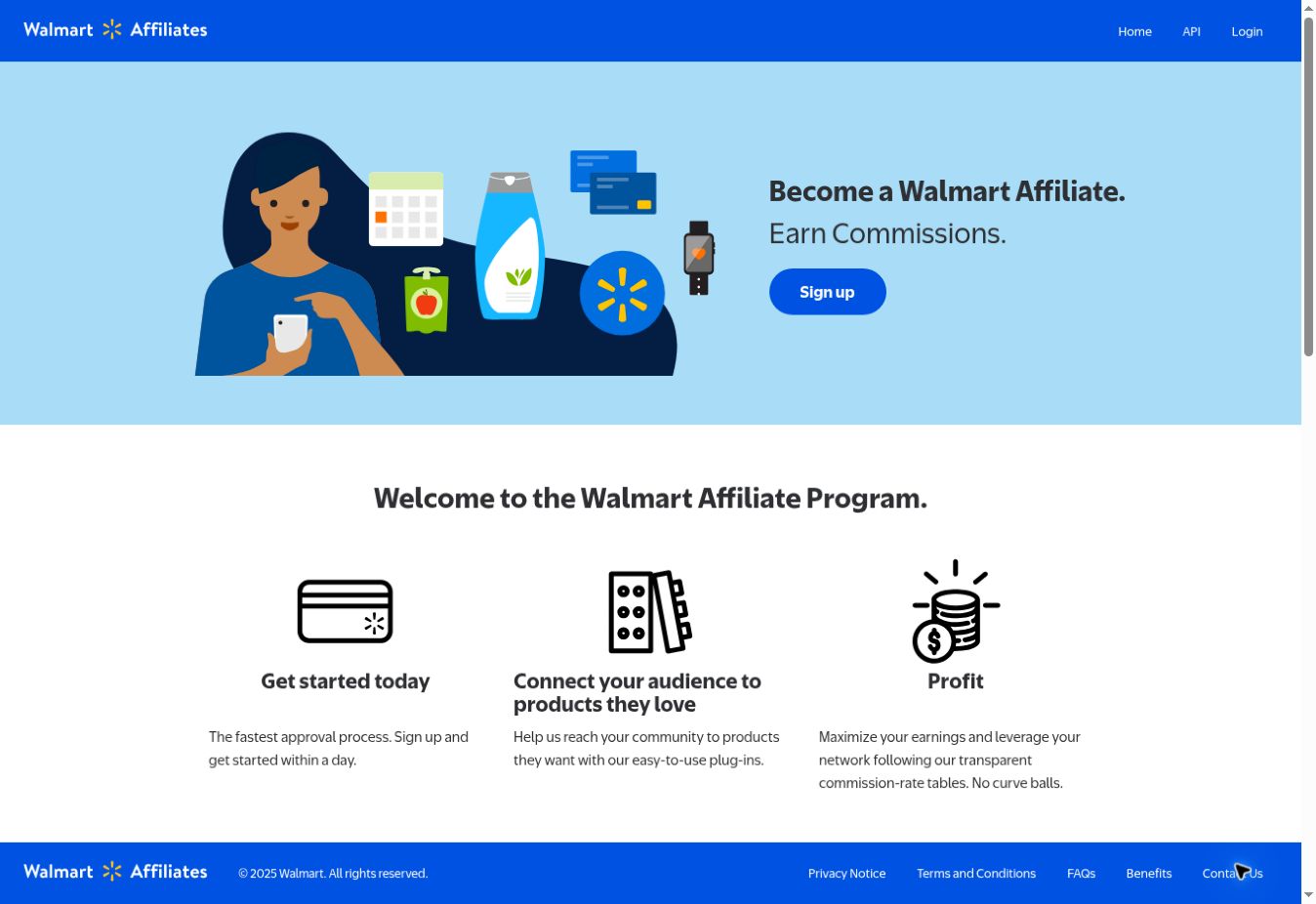 Walmart Affiliate Program official public program page, showing where to start